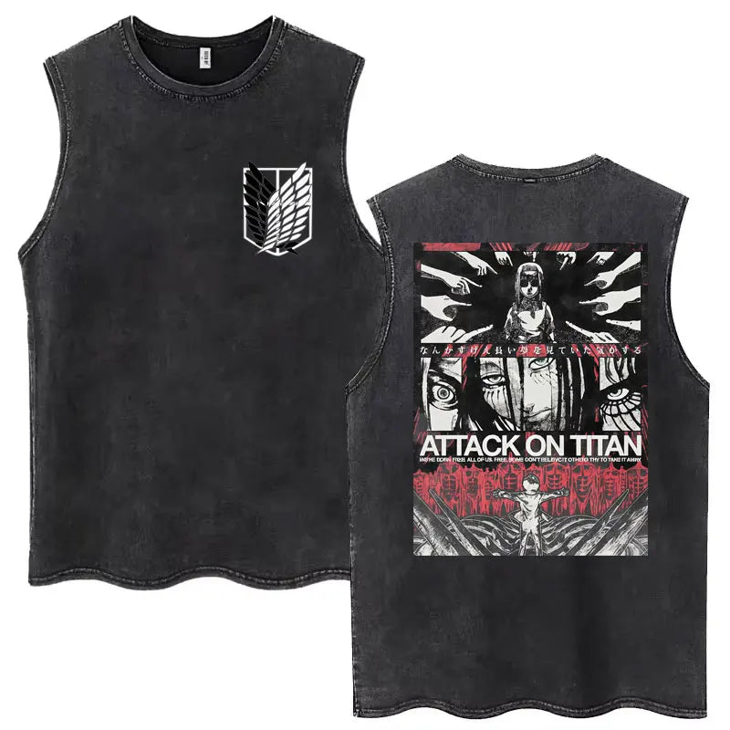 Anime Attack on Titan - Sleeveless Vintage Washed T-Shirts
