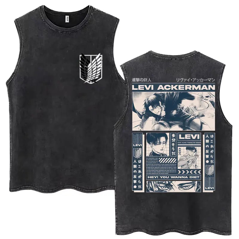 Anime Attack on Titan - Sleeveless Vintage Washed T-Shirts