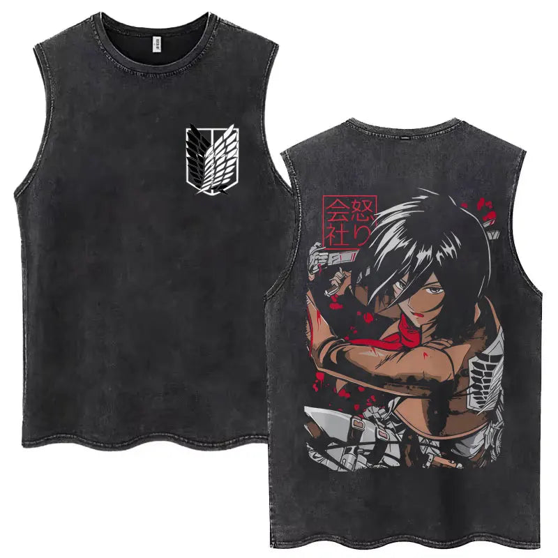 Anime Attack on Titan - Sleeveless Vintage Washed T-Shirts