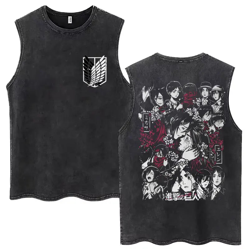 Anime Attack on Titan - Sleeveless Vintage Washed T-Shirts