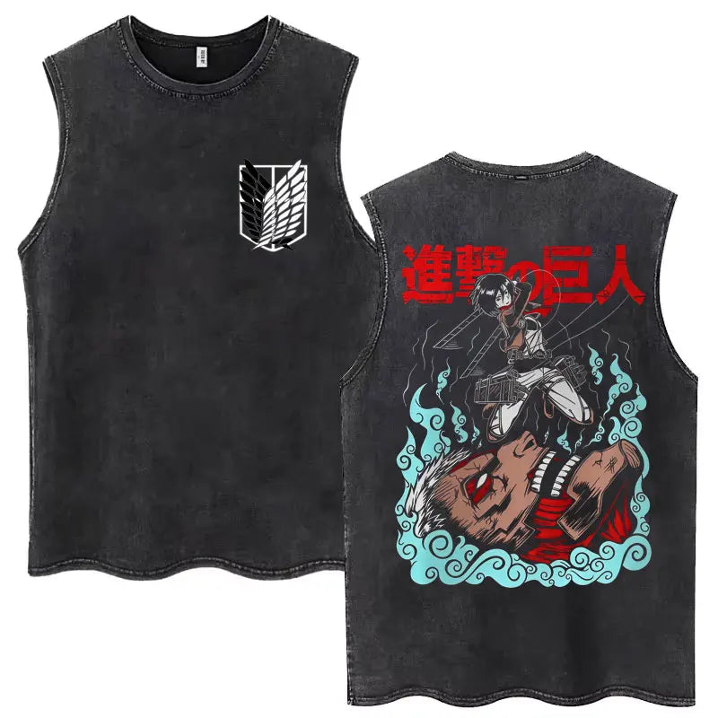 Anime Attack on Titan - Sleeveless Vintage Washed T-Shirts
