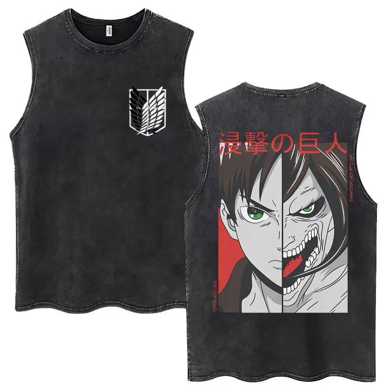 Anime Attack on Titan - Sleeveless Vintage Washed T-Shirts