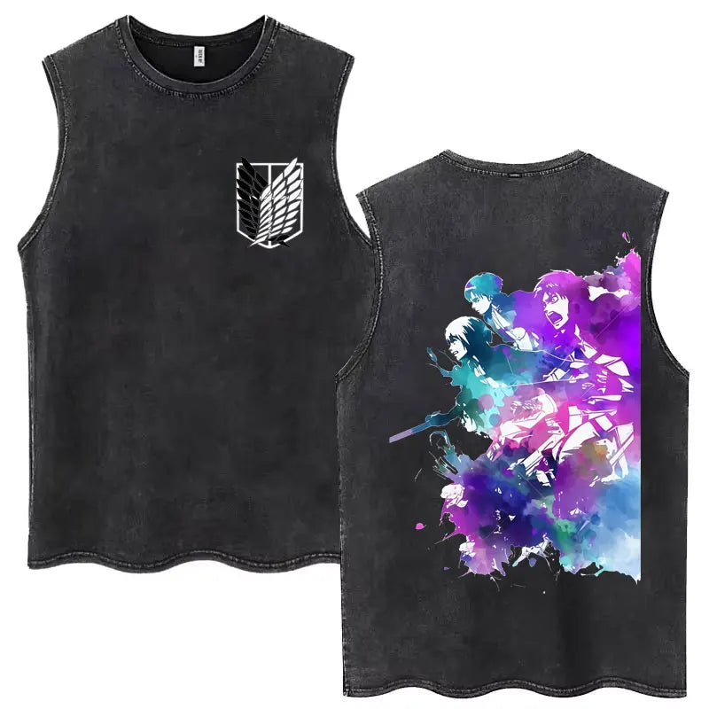 Anime Attack on Titan - Sleeveless Vintage Washed T-Shirts