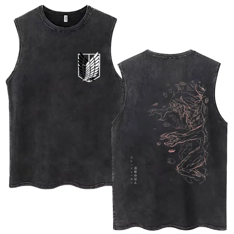 Anime Attack on Titan - Sleeveless Vintage Washed T-Shirts