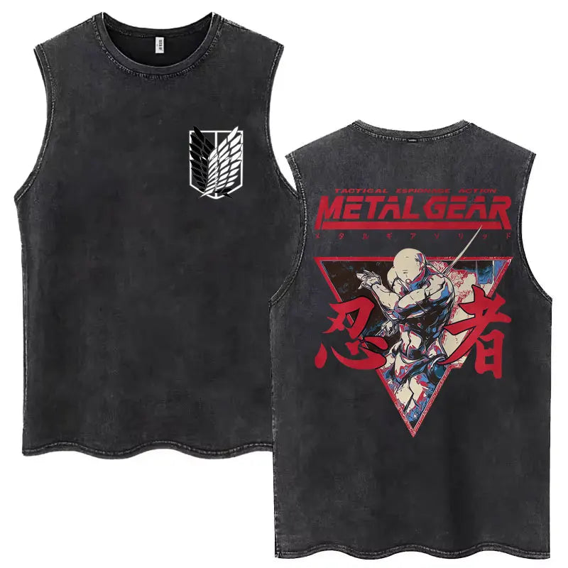 Anime Attack on Titan - Sleeveless Vintage Washed T-Shirts